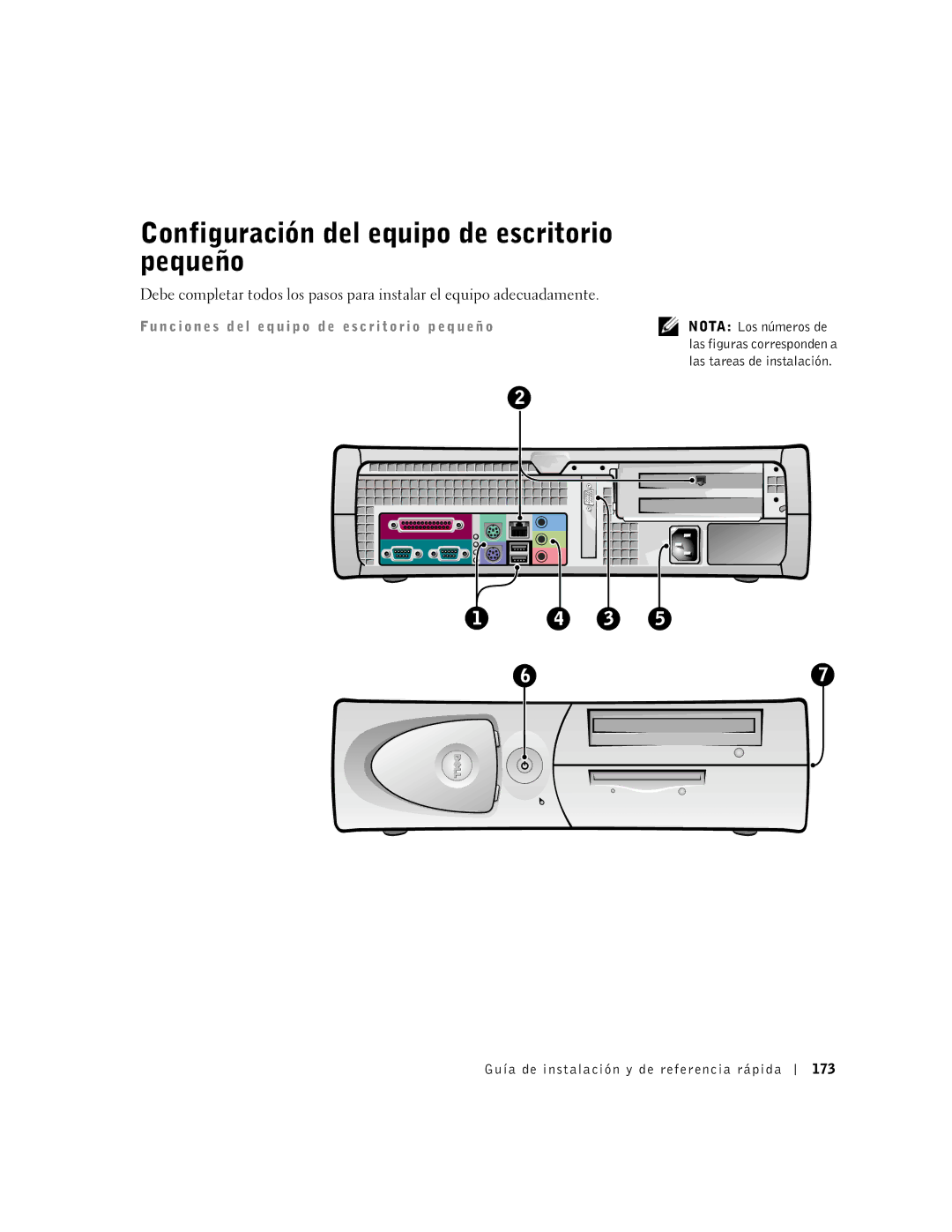 Dell 2G110 manual Configuración del equipo de escritorio pequeño, Guía de instalación y de referencia rápida 173 