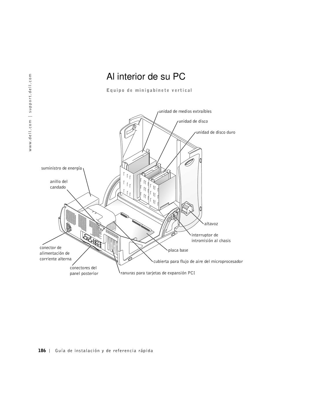 Dell 2G110 manual Al interior de su PC, Suministro de energía Anillo del candado 