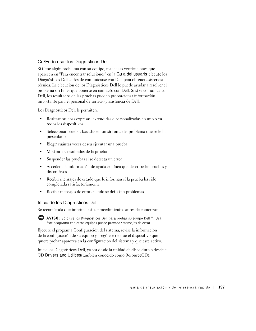 Dell 2G110 manual Cuándo usar los Diagnósticos Dell, Inicio de los Diagnósticos Dell 