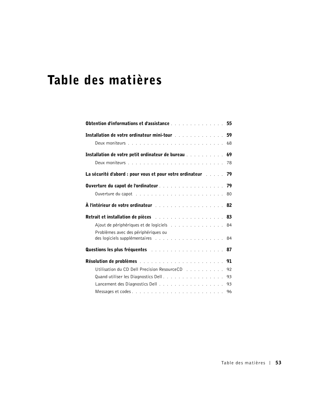 Dell 2G110 Installation de votre petit ordinateur de bureau, Ajout de périphériques et de logiciels, Table des matières 