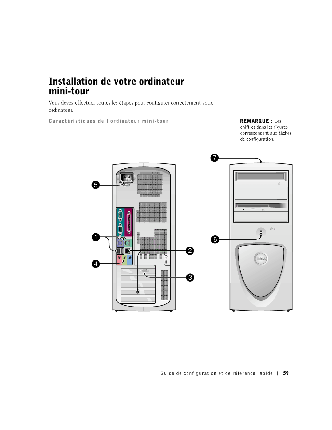 Dell 2G110 manual Installation de votre ordinateur mini-tour, Remarque Les, De configuration 