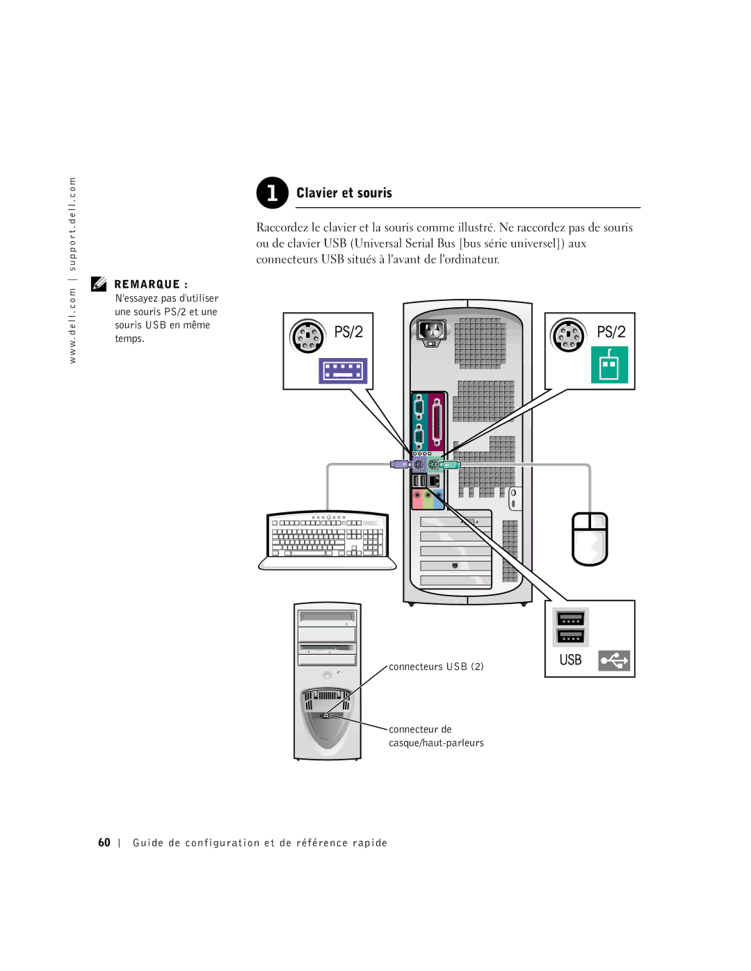 Dell 2G110 manual Clavier et souris, Connecteurs USB Connecteur de 