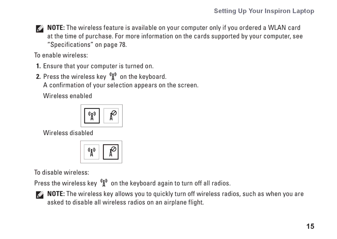 Dell P11G001, N4010, 02T7WRA02 setup guide Setting Up Your Inspiron Laptop 