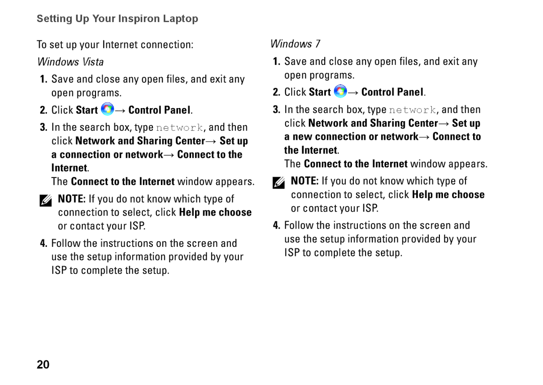 Dell P11G001, N4010, 02T7WRA02 setup guide Connect to the Internet window appears 