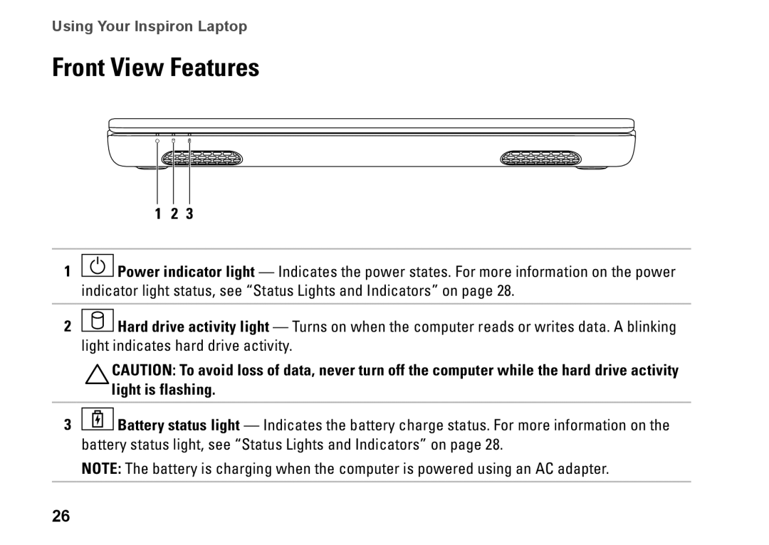 Dell N4010, P11G001, 02T7WRA02 setup guide Front View Features 