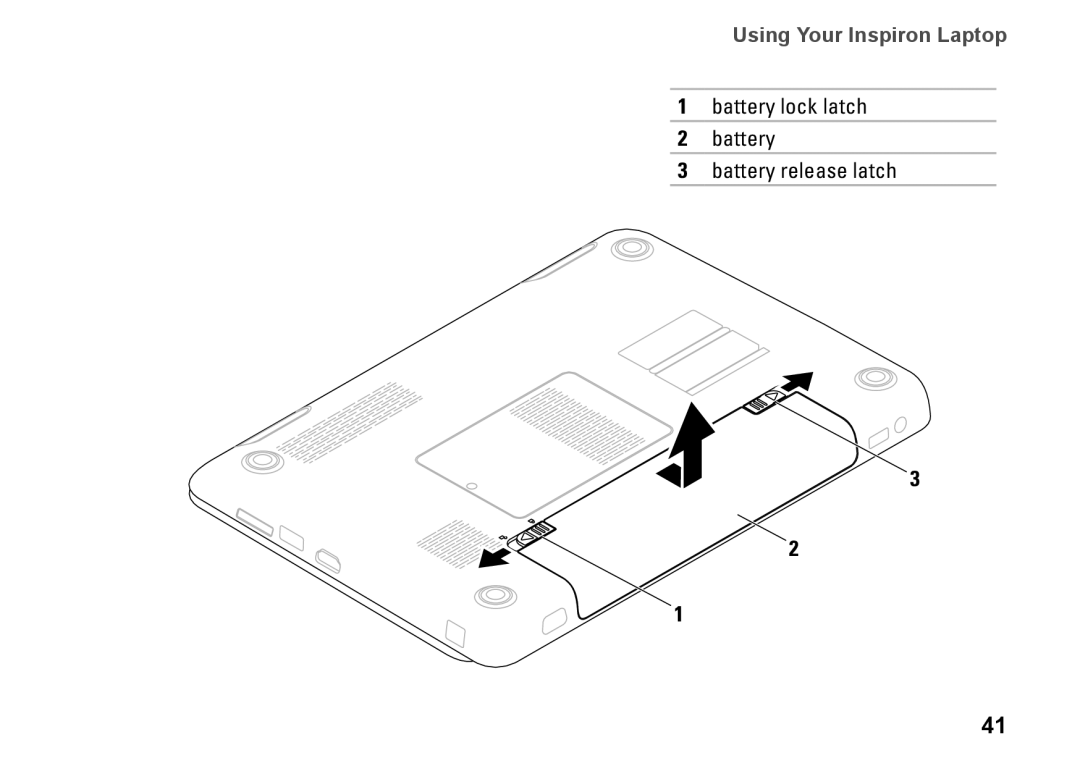 Dell N4010, P11G001, 02T7WRA02 setup guide Battery lock latch Battery release latch 