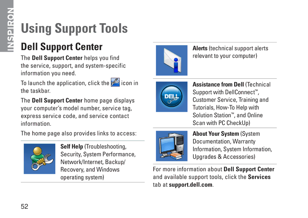 Dell 02T7WRA02, N4010 Using Support Tools, Dell Support Center, Assistance from Dell Technical, About Your System System 