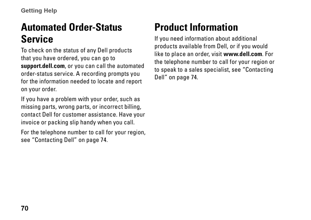 Dell P11G001, N4010, 02T7WRA02 setup guide Automated Order-Status Service, Product Information 