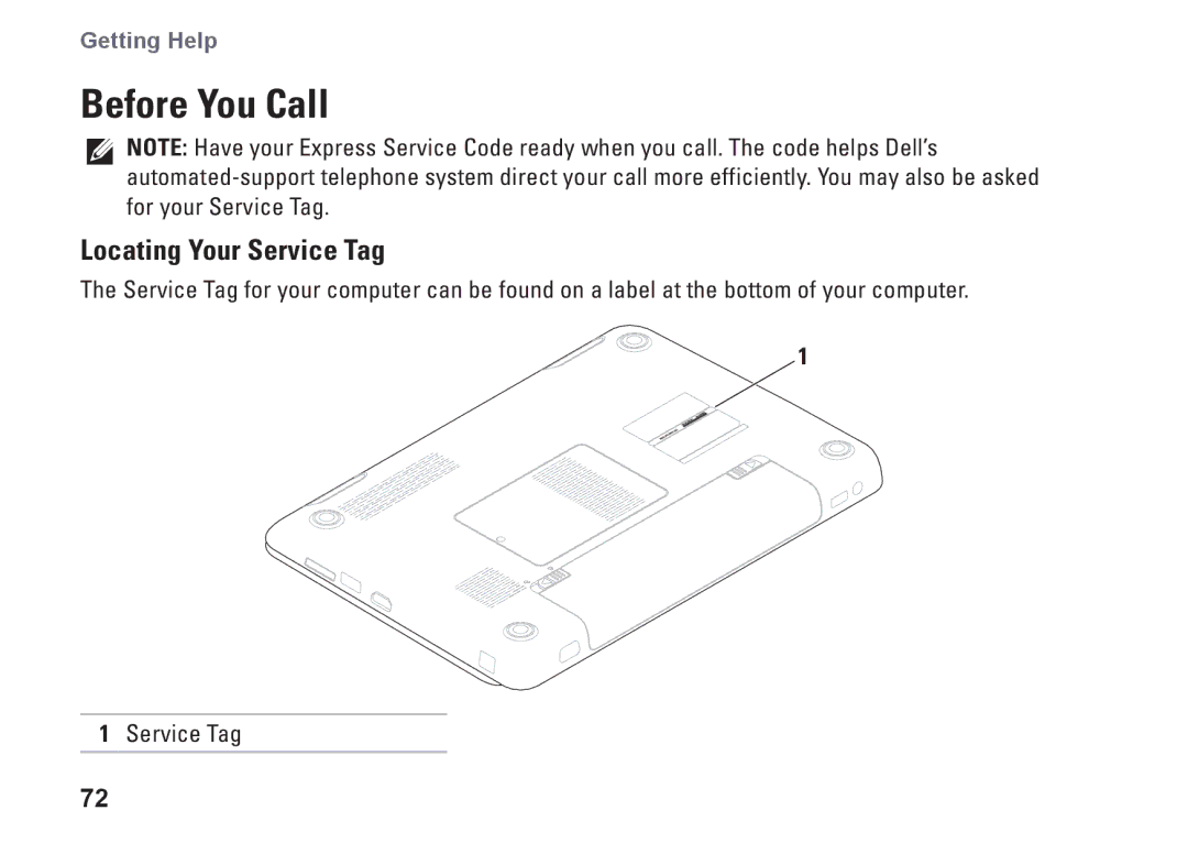 Dell 02T7WRA02, N4010, P11G001 setup guide Before You Call, Locating Your Service Tag 