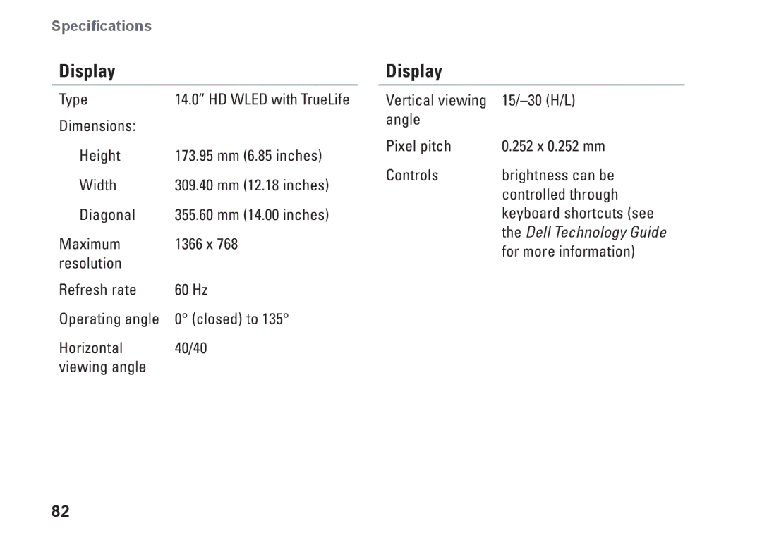 Dell 02T7WRA02, N4010, P11G001 setup guide Display 