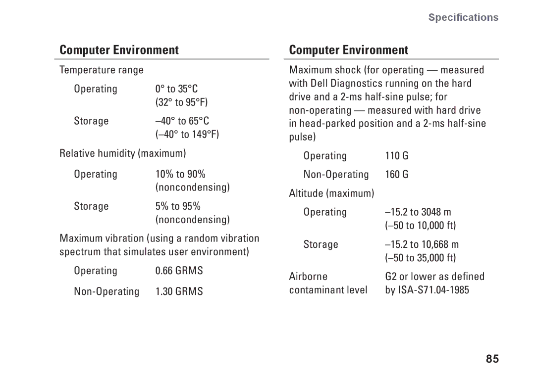 Dell P11G001, N4010, 02T7WRA02 setup guide Computer Environment, Storage To 95% 