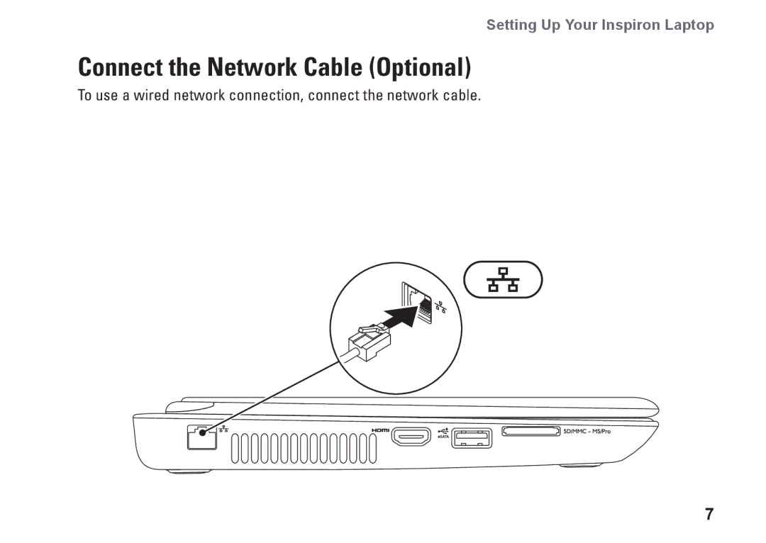 Dell 02T7WRA02, N4010, P11G001 setup guide Connect the Network Cable Optional 