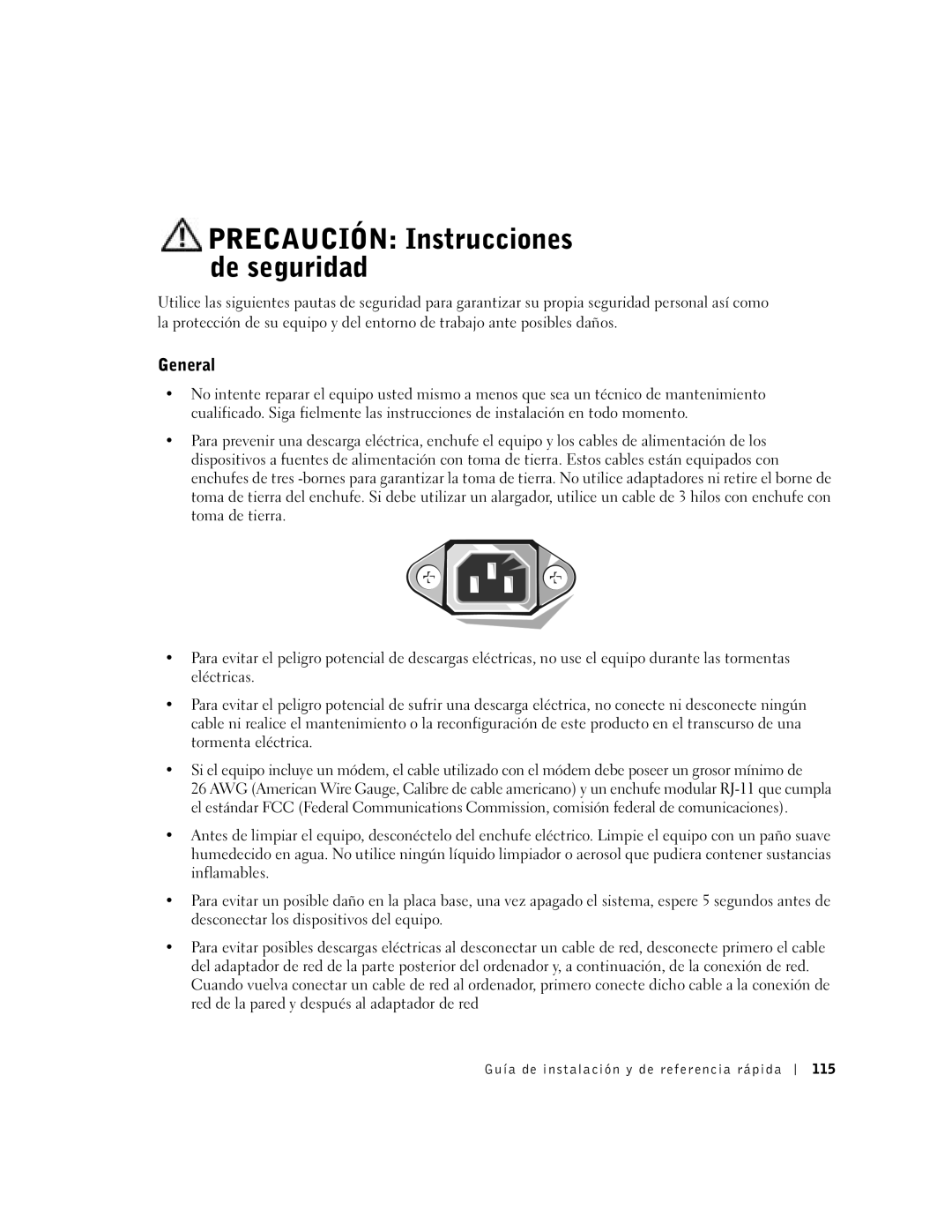 Dell DCT, 2U454 manual Precaución Instrucciones de seguridad, General 