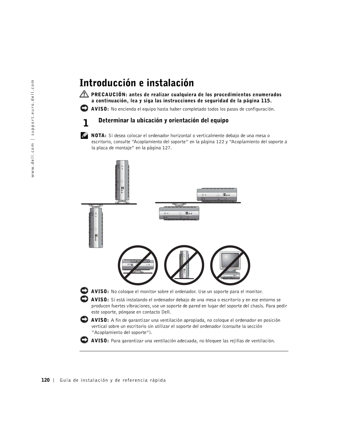 Dell 2U454, DCT manual Introducción e instalación, Determinar la ubicación y orientación del equipo 