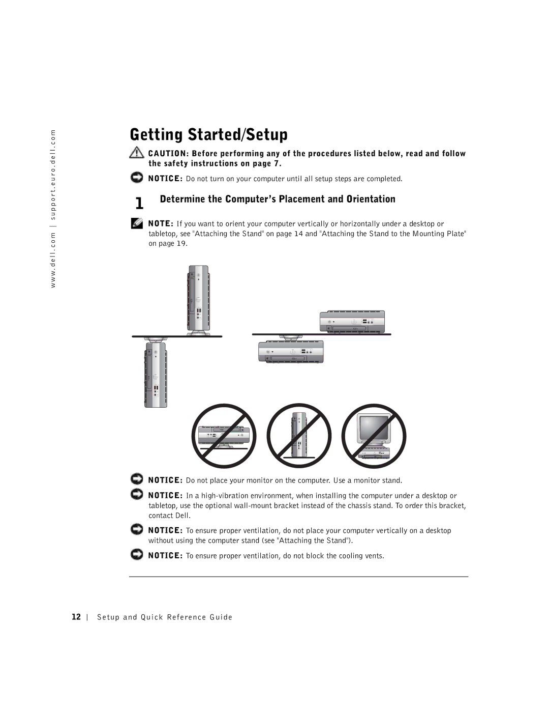 Dell 2U454, DCT manual Getting Started/Setup, Determine the Computer’s Placement and Orientation 