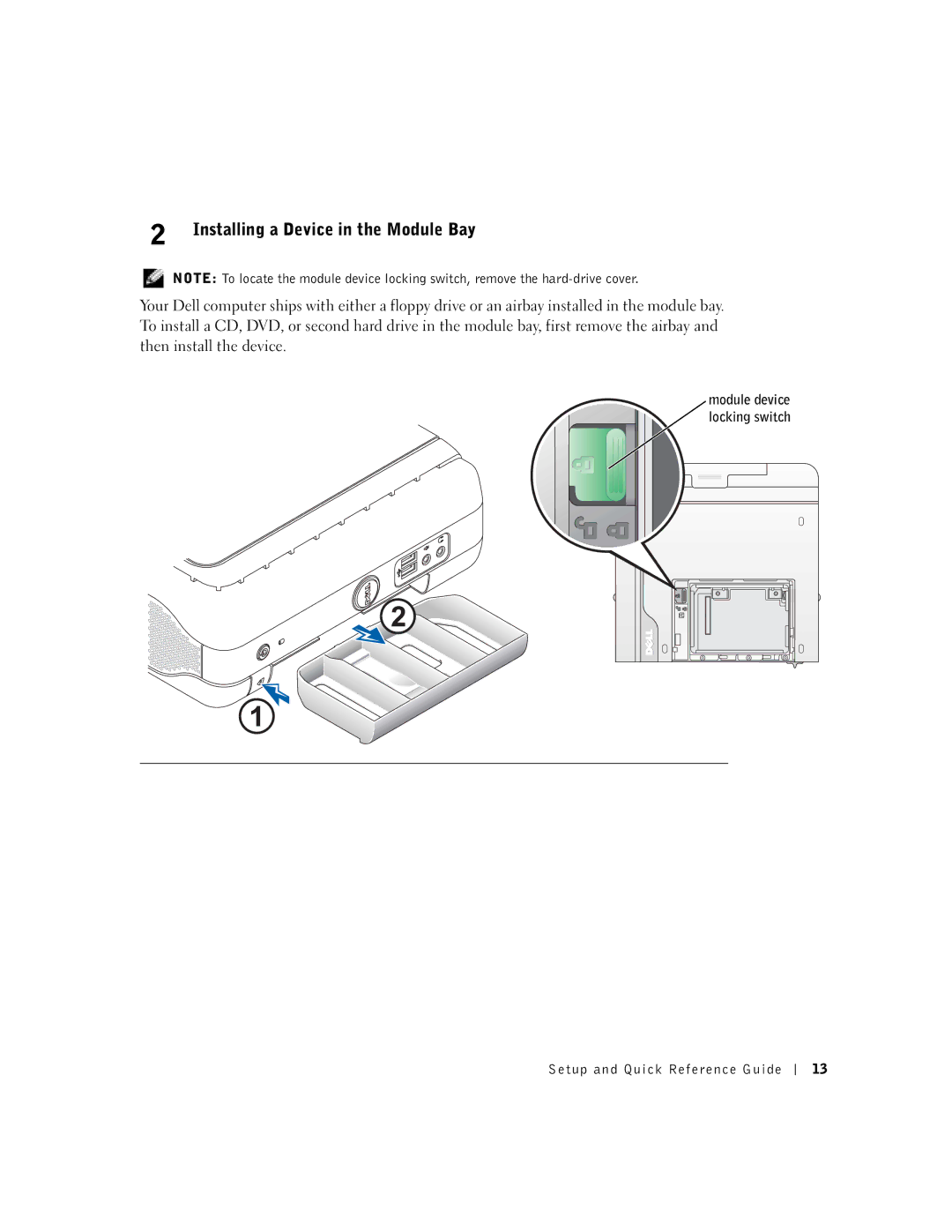 Dell DCT, 2U454 manual Installing a Device in the Module Bay 