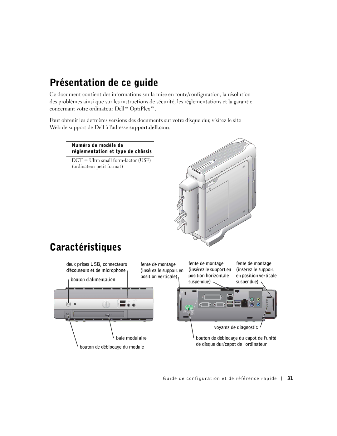 Dell DCT, 2U454 manual Présentation de ce guide, Caractéristiques 