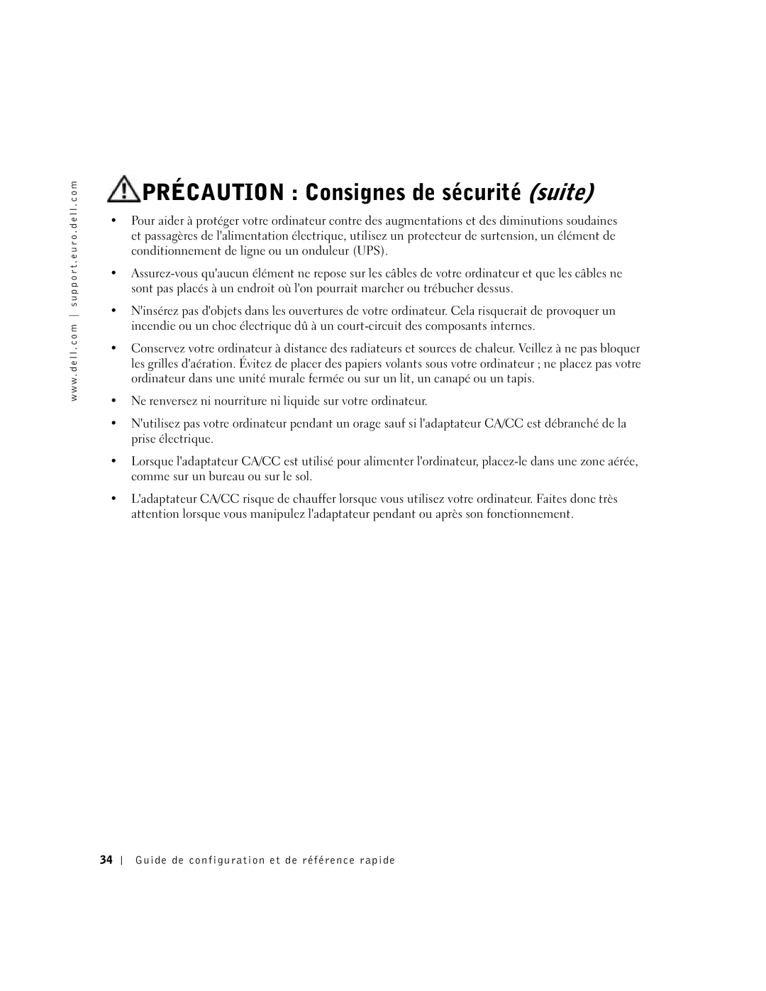 Dell 2U454, DCT manual Précaution Consignes de sécurité suite 