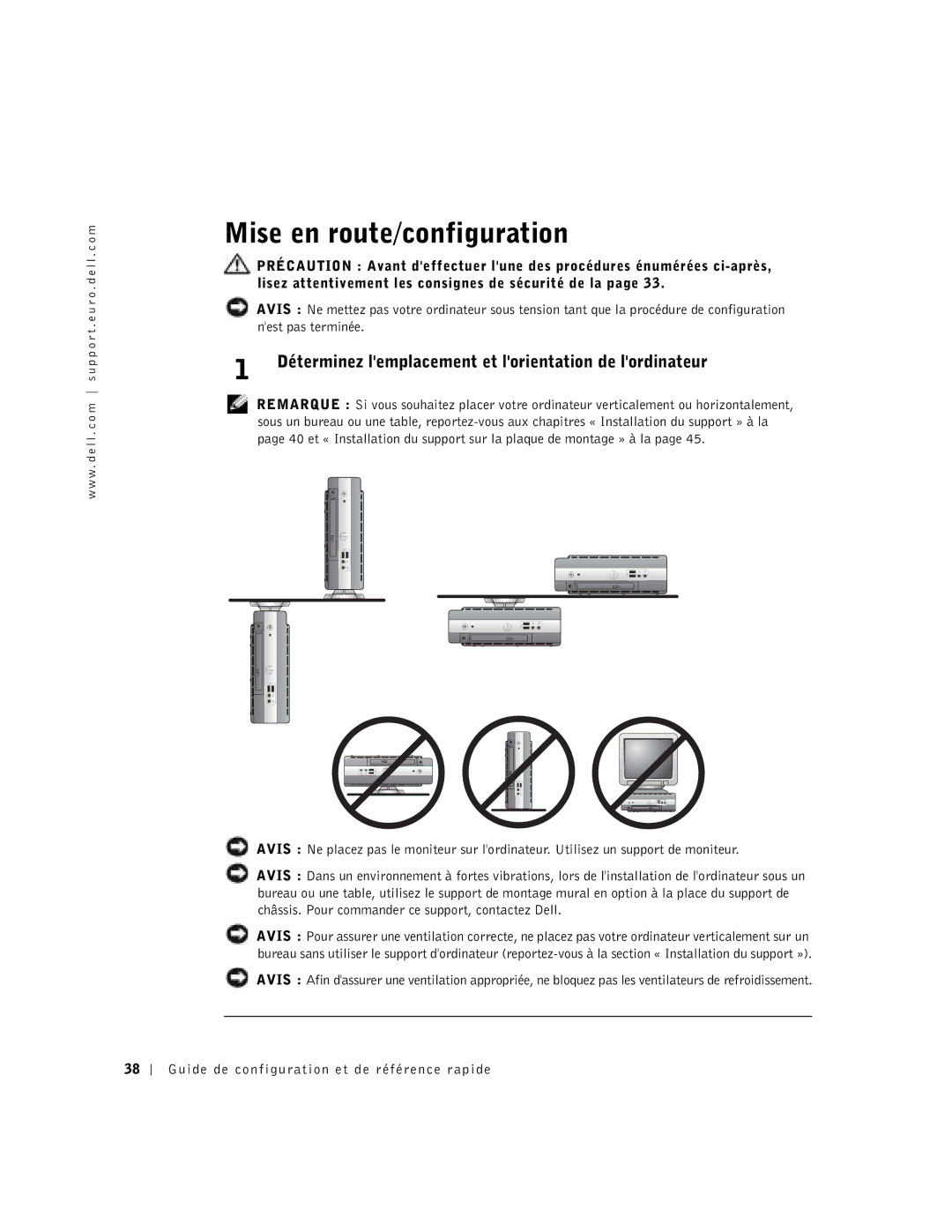 Dell 2U454, DCT manual Mise en route/configuration, Déterminez lemplacement et lorientation de lordinateur 