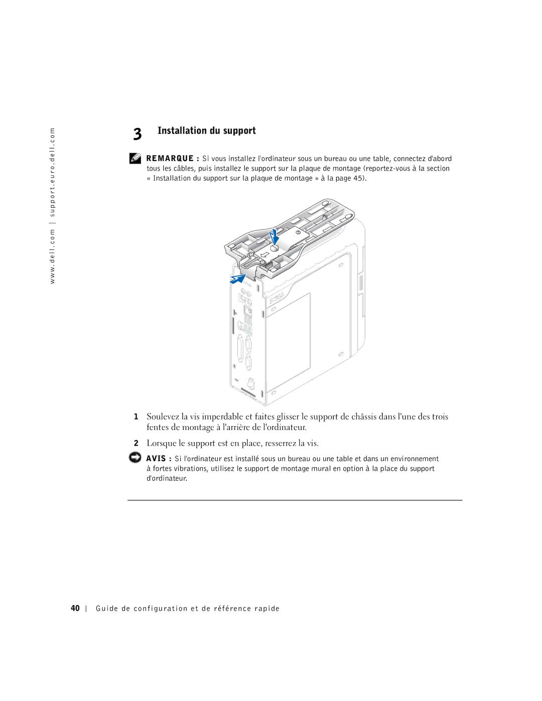 Dell 2U454, DCT manual Installation du support 