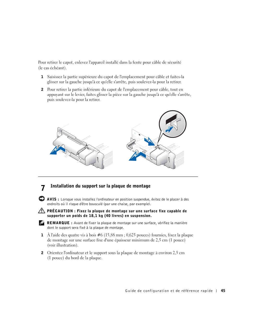 Dell DCT, 2U454 manual Installation du support sur la plaque de montage 