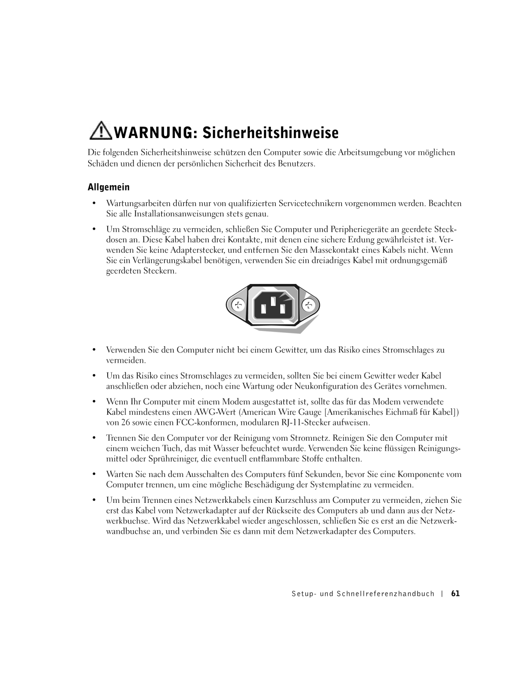 Dell DCT, 2U454 manual Warnung Sicherheitshinweise, Allgemein 