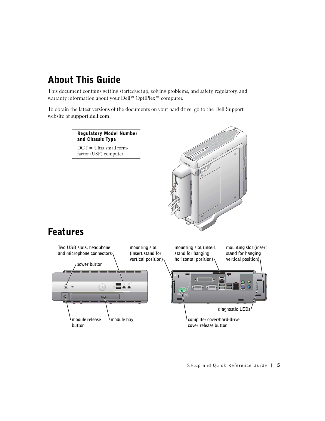 Dell DCT, 2U454 manual About This Guide, Features 