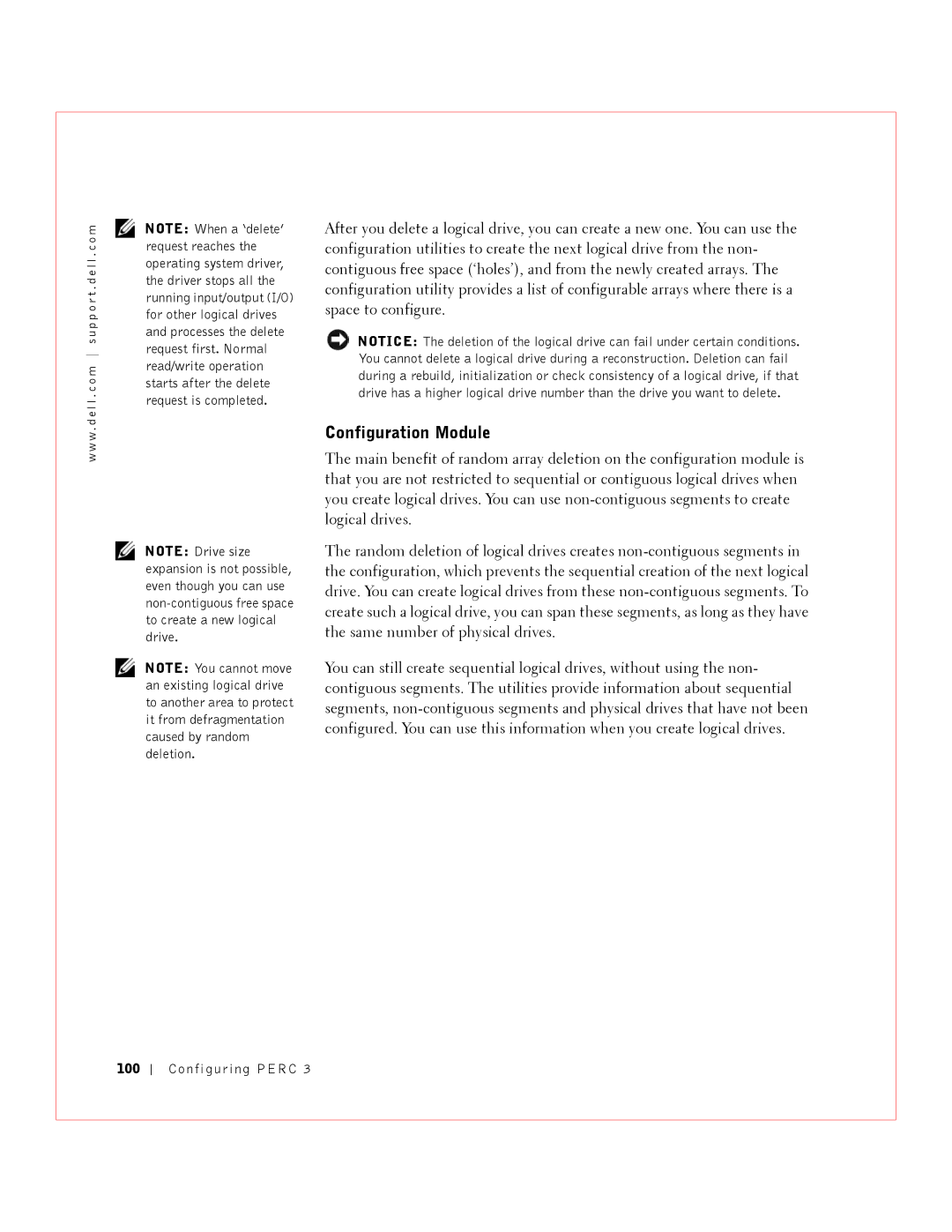 Dell 3 manual Configuration Module, 100 