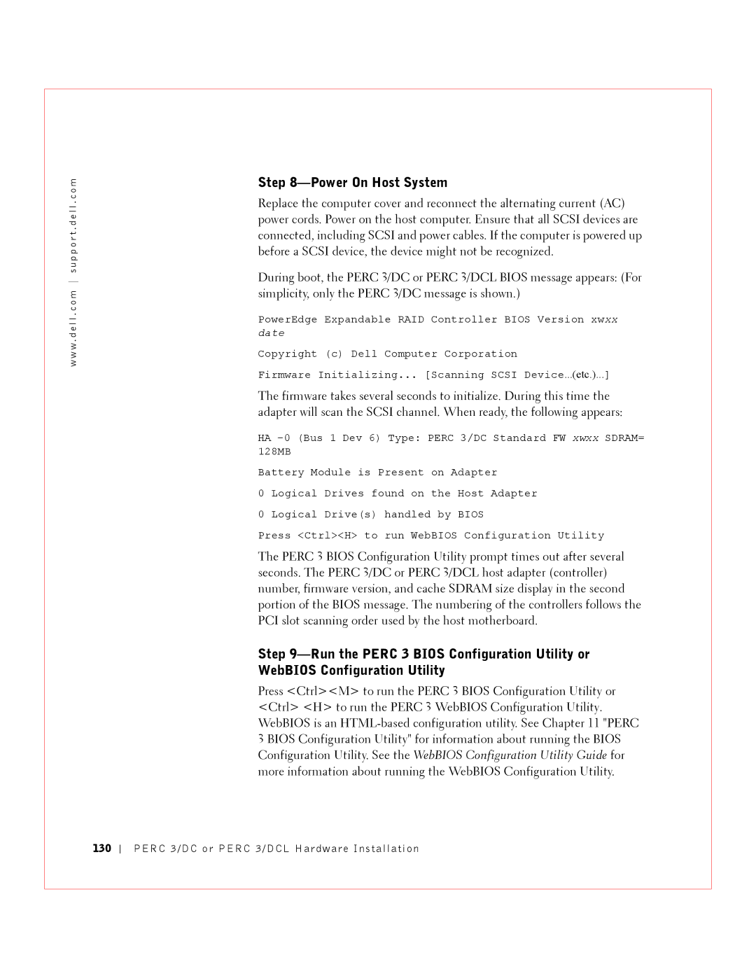 Dell manual Power On Host System, 130 