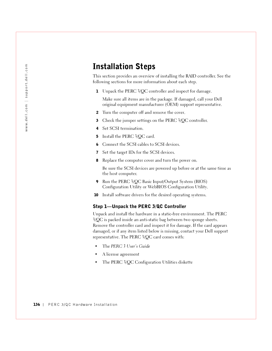 Dell manual Unpack the Perc 3/QC Controller, License agreement Perc 3/QC Configuration Utilities diskette 