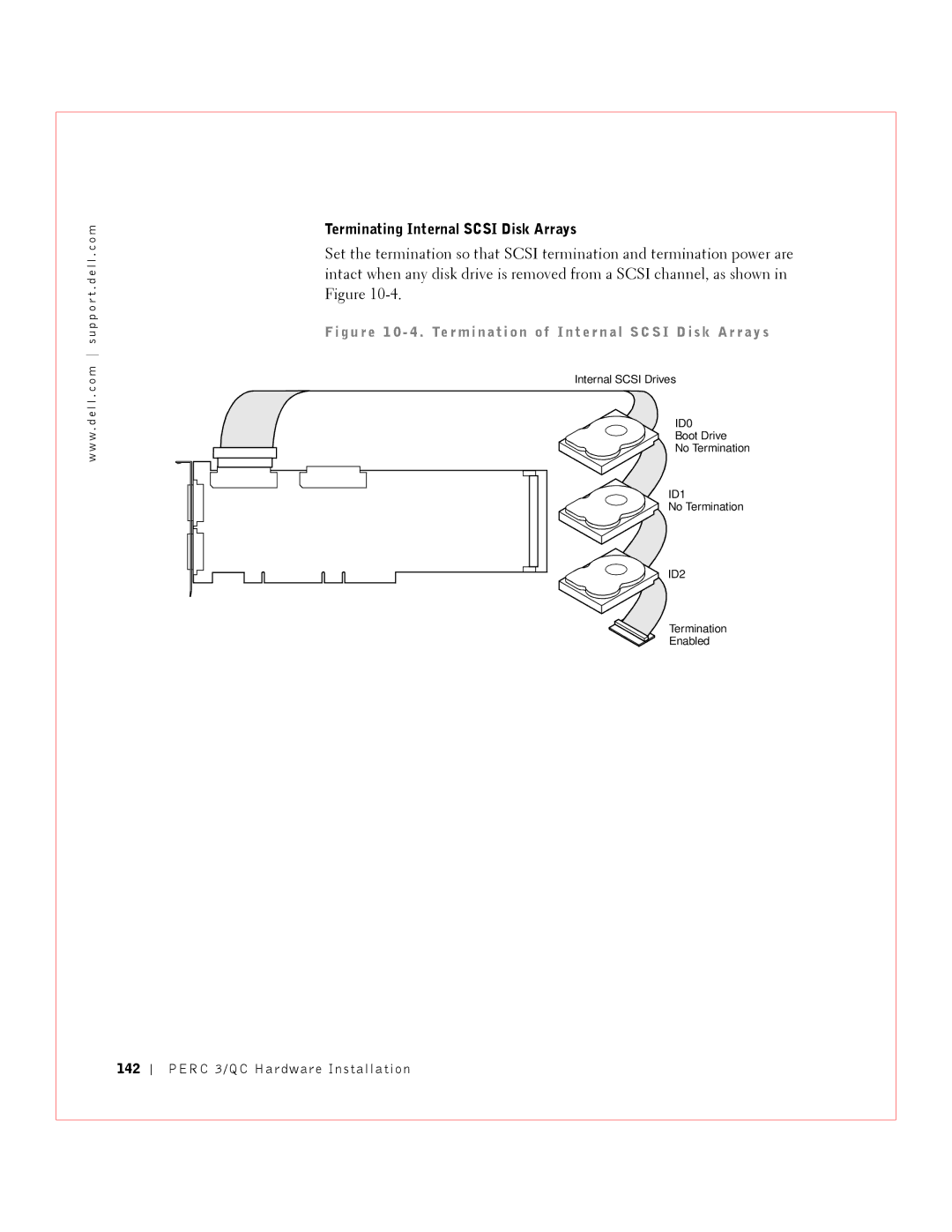 Dell 3 manual Terminating Internal Scsi Disk Arrays, 142 