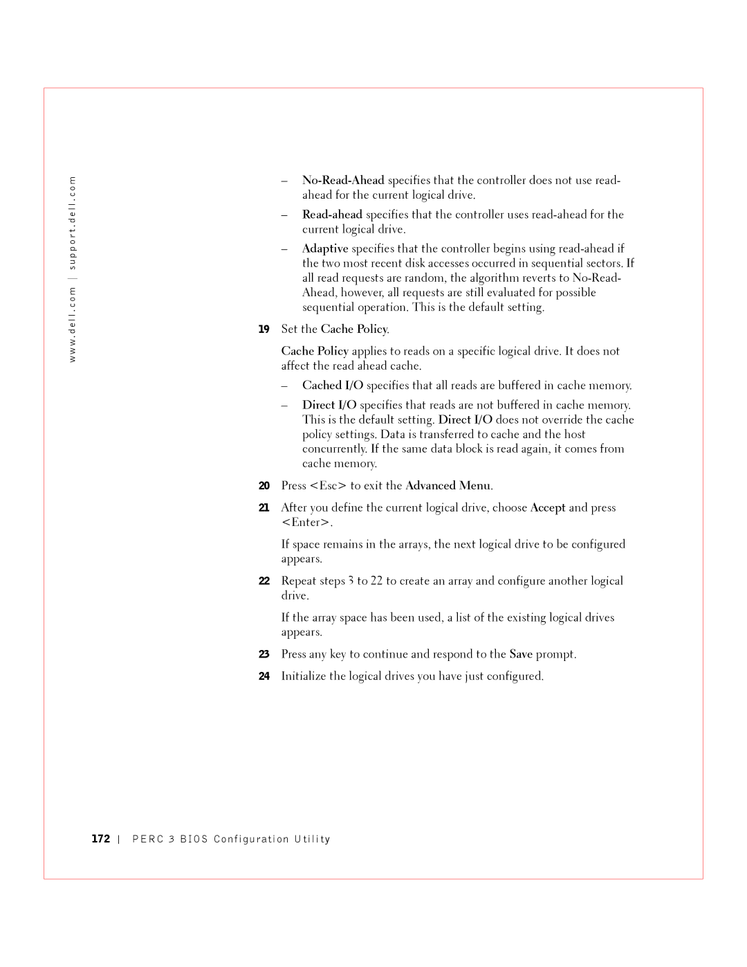 Dell 3 manual Set the Cache Policy, 172 