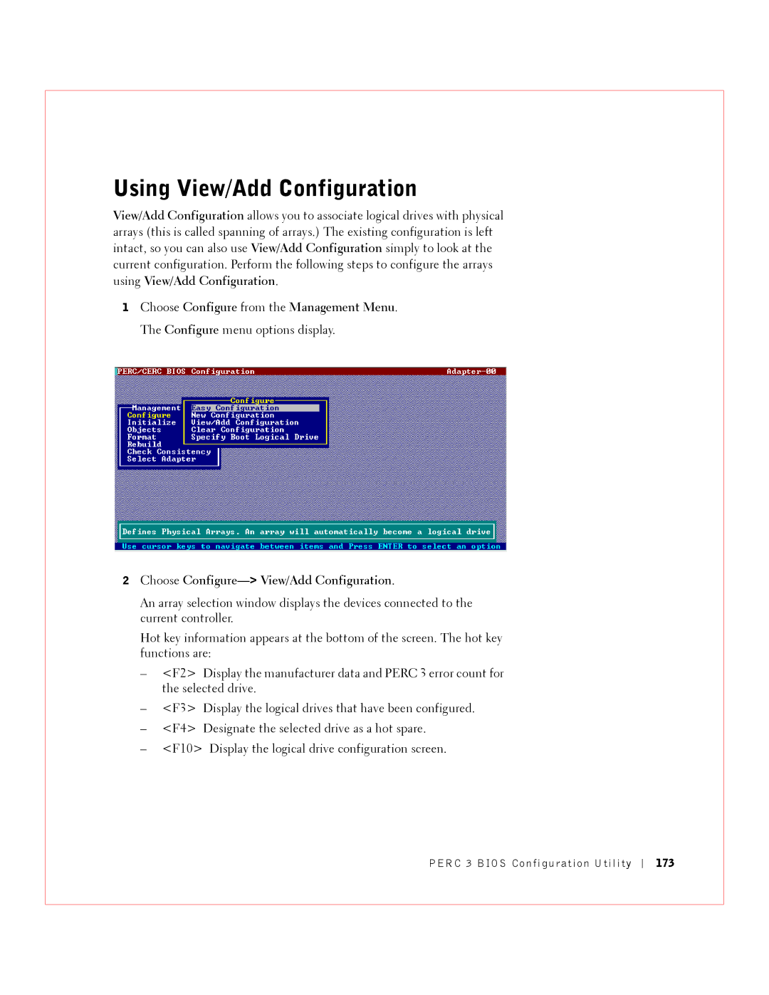 Dell manual Using View/Add Configuration, 173 