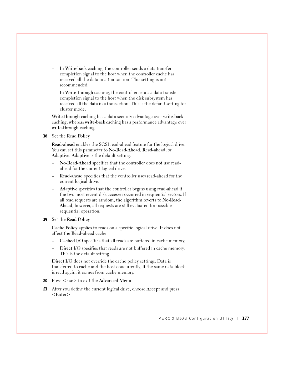 Dell 3 manual Set the Read Policy, 177 