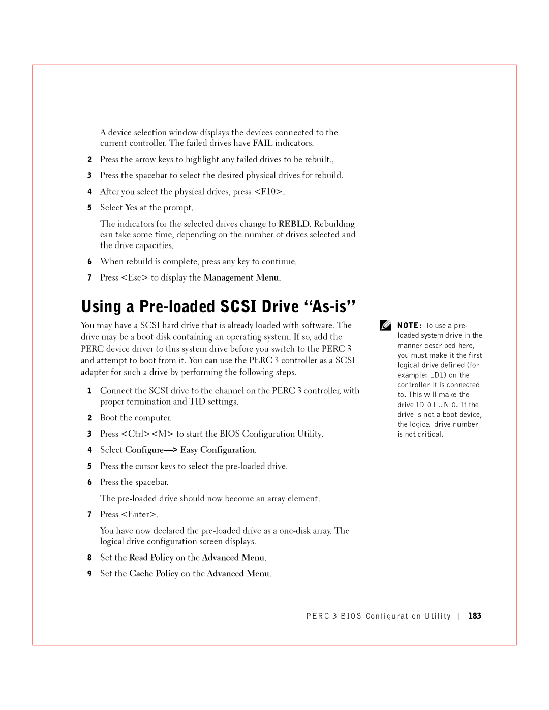 Dell 3 manual Using a Pre-loaded Scsi Drive As-is, Select Configure-Easy Configuration 