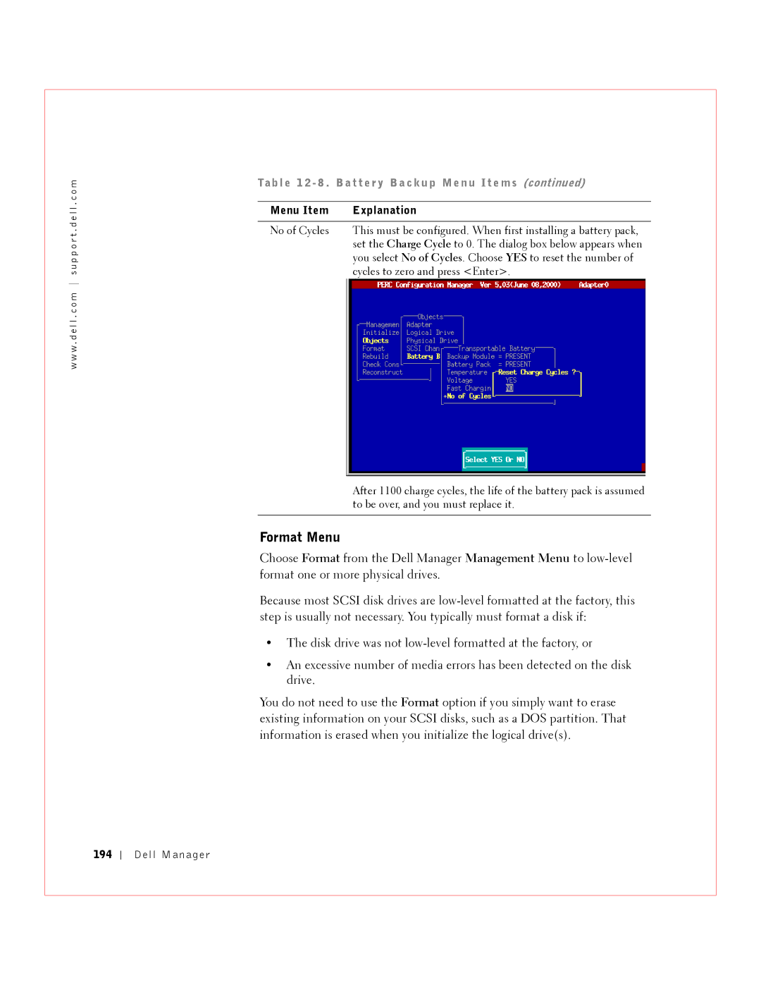 Dell 3 manual Format Menu, 194 