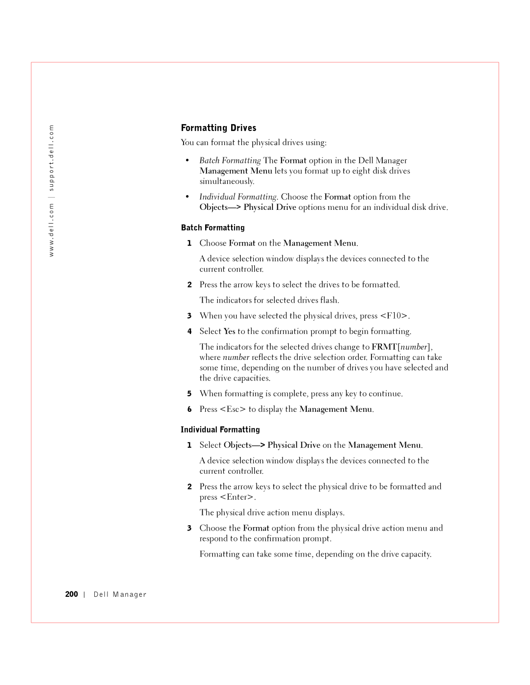 Dell 3 manual Choose Format on the Management Menu, Select Objects-Physical Drive on the Management Menu 