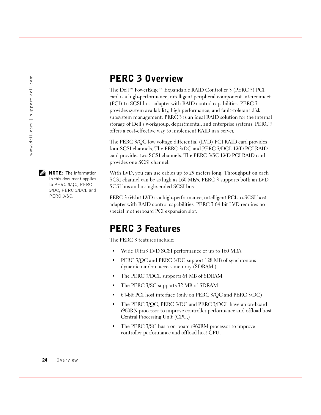 Dell manual Perc 3 Overview, Perc 3 Features 