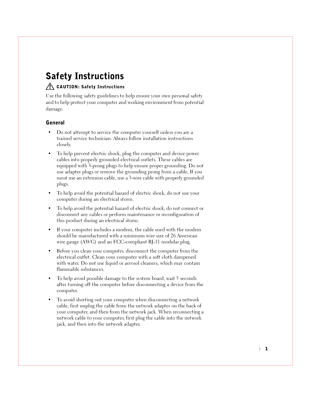 Dell 3 manual Safety Instructions, General 