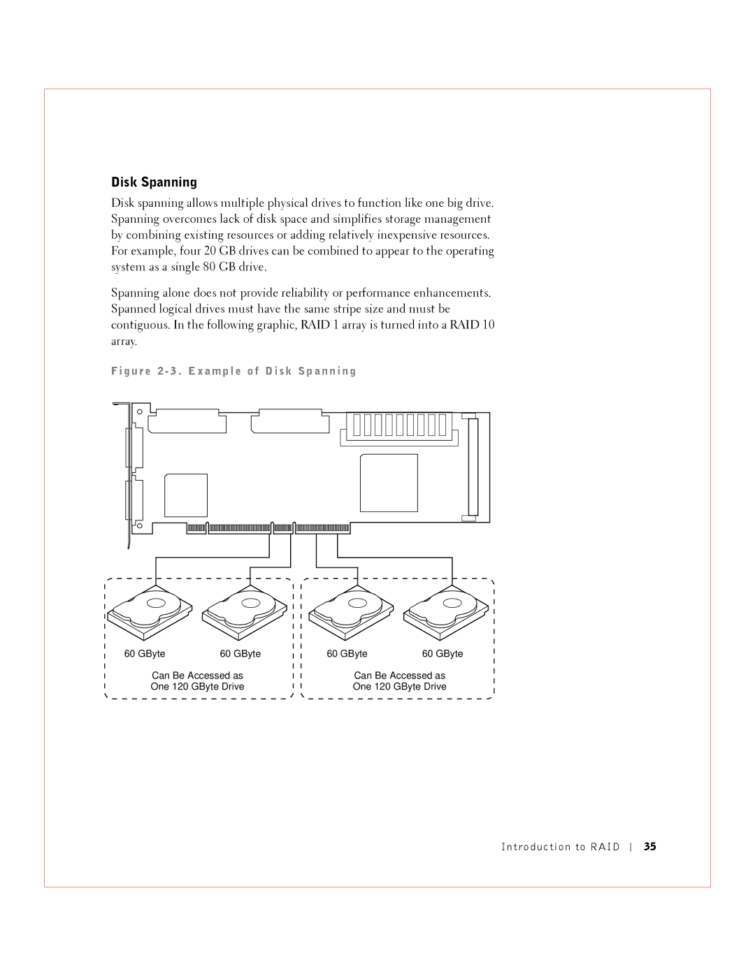 Dell manual Disk Spanning, G u r e 2 3 . E x a m pl e o f D i s k S p an n i n g 