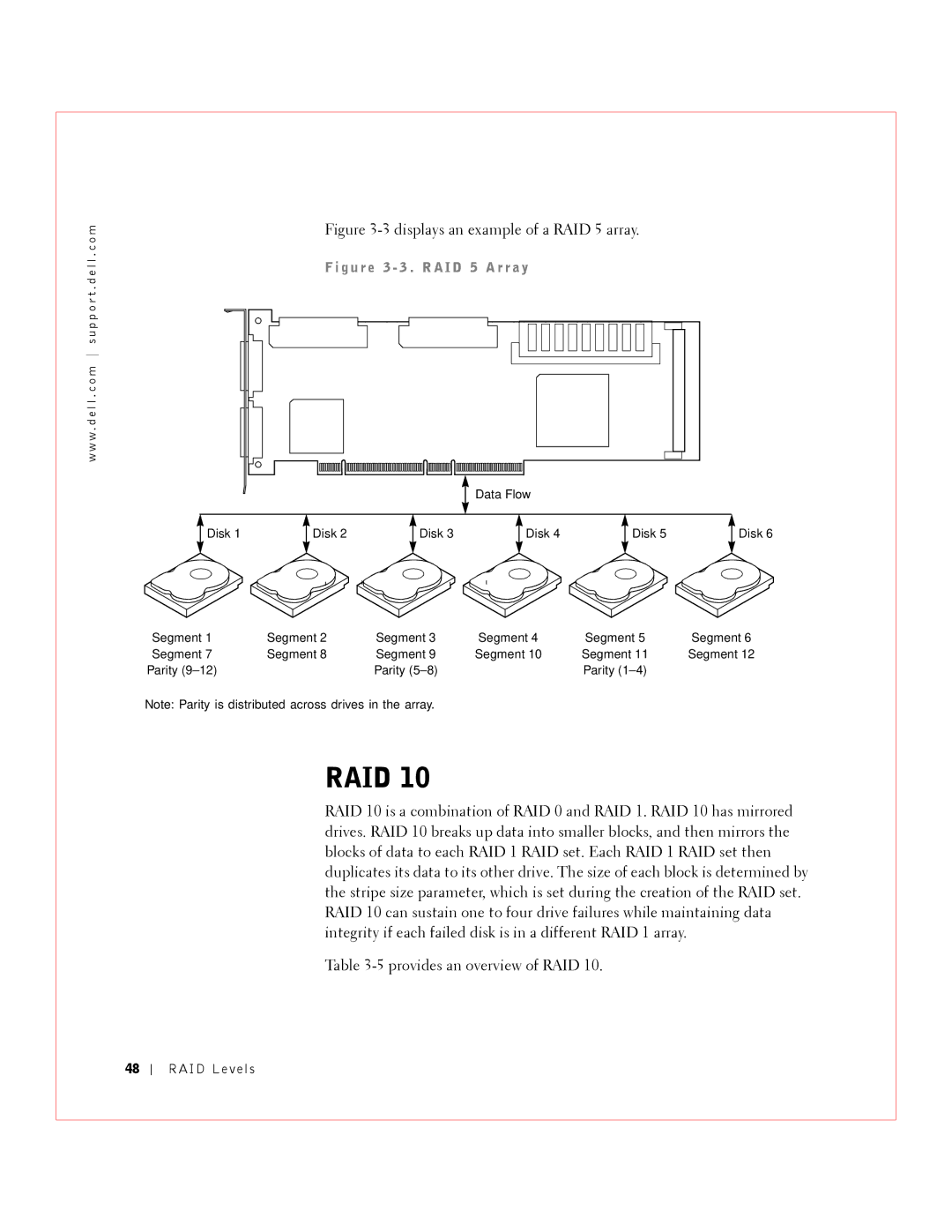 Dell manual Displays an example of a RAID 5 array, G u r e 3 3 . R a I D 5 a r r a y 