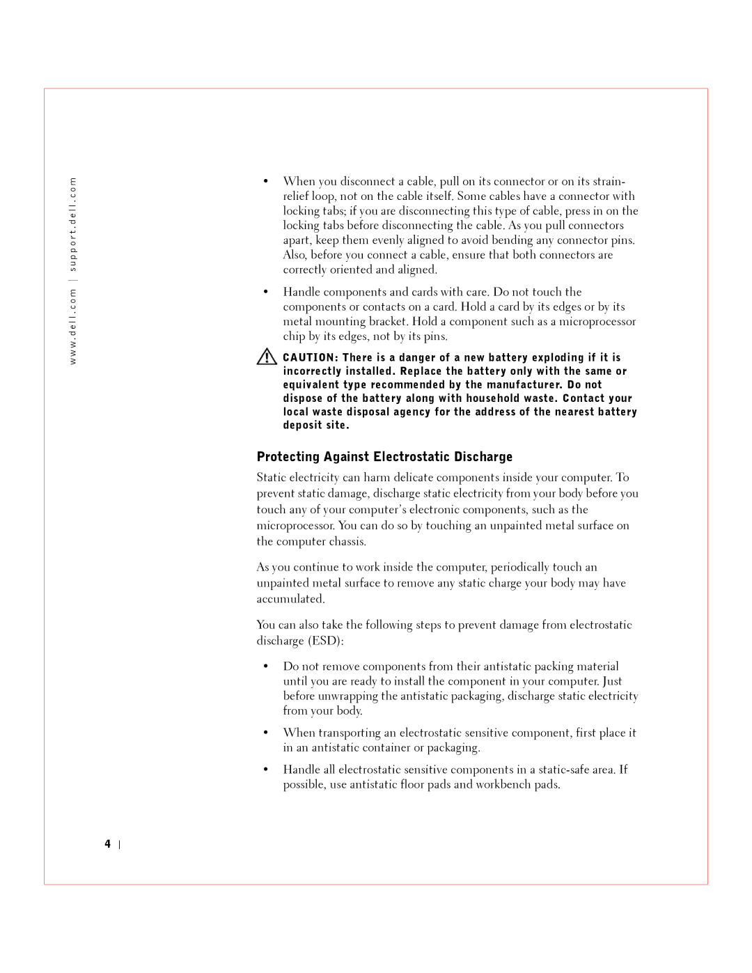 Dell 3 manual Protecting Against Electrostatic Discharge 