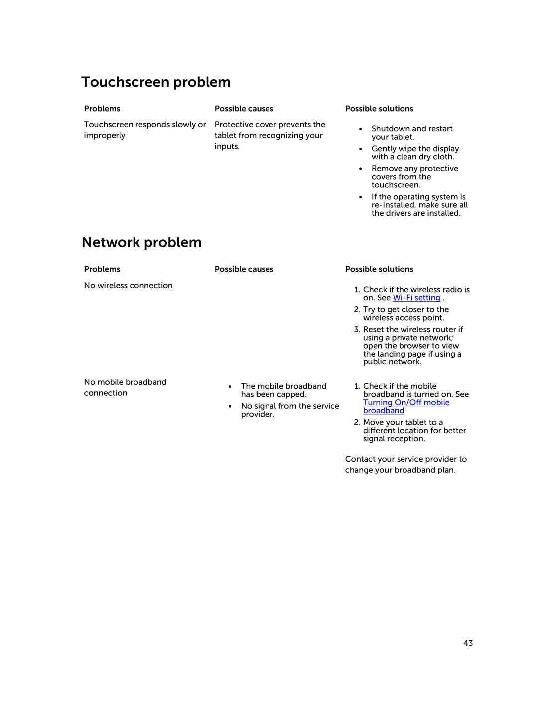 Dell Nov-39, 30-Nov manual Touchscreen problem, Network problem 