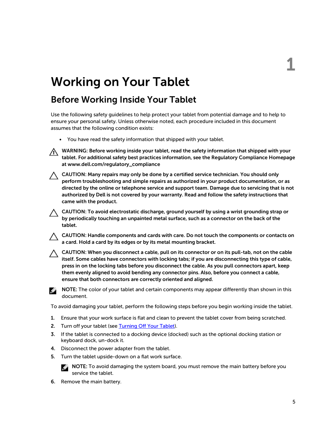 Dell Nov-39, 30-Nov manual Working on Your Tablet, Before Working Inside Your Tablet 