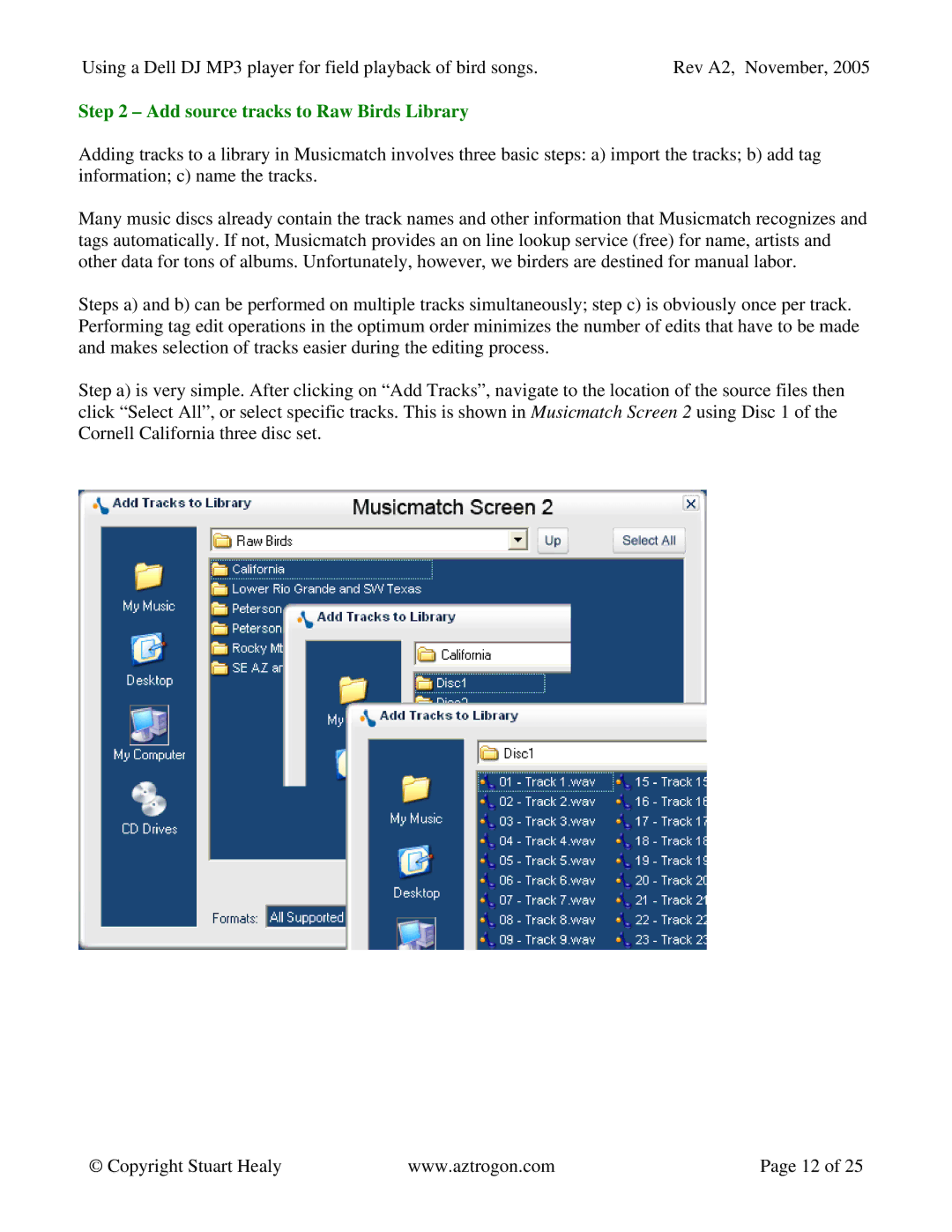 Dell 30 manual Add source tracks to Raw Birds Library 