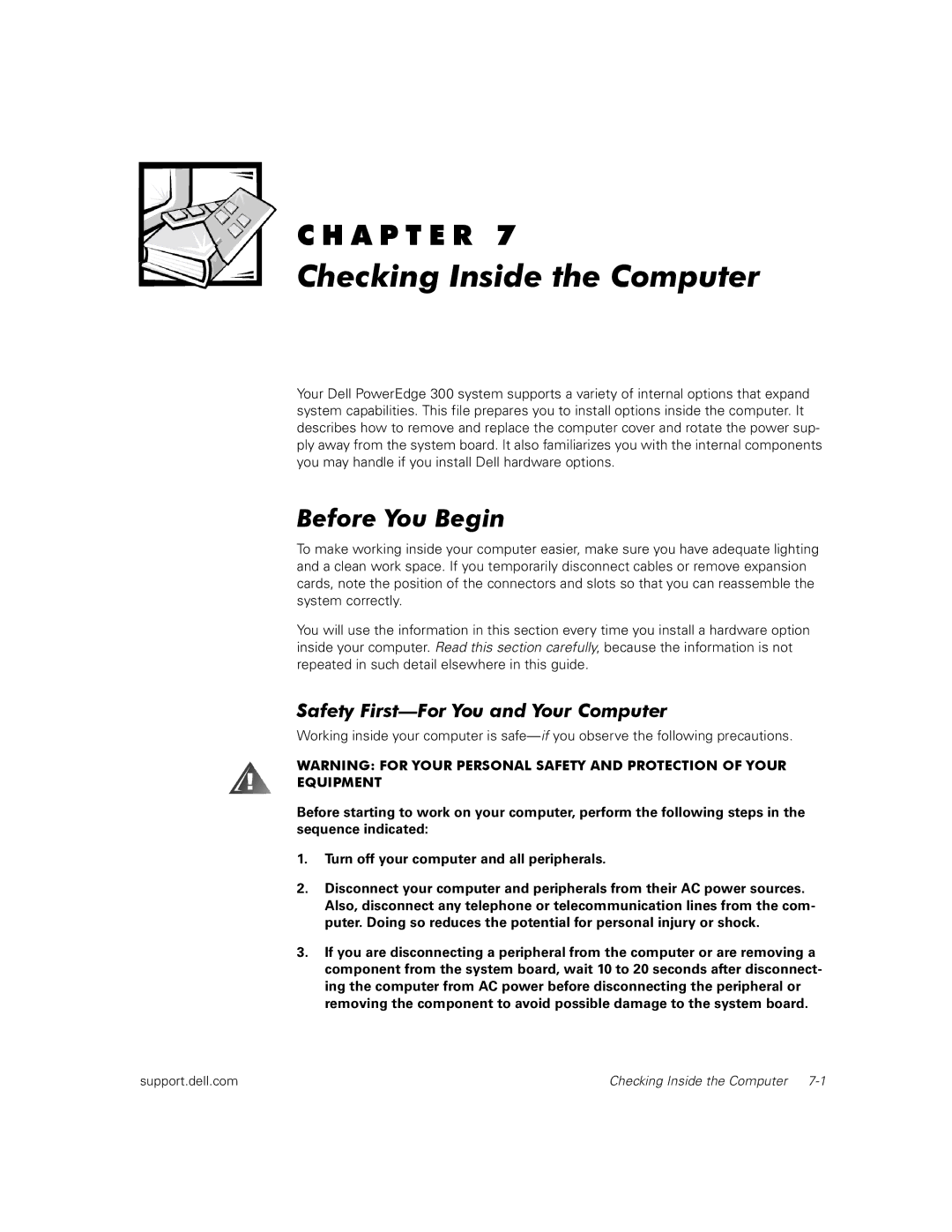 Dell 300 manual Checking Inside the Computer, Before You Begin 