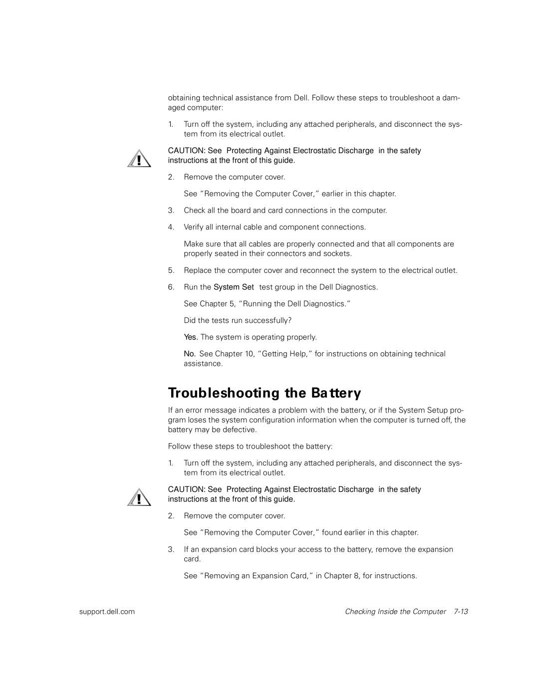 Dell 300 manual Troubleshooting the Battery 