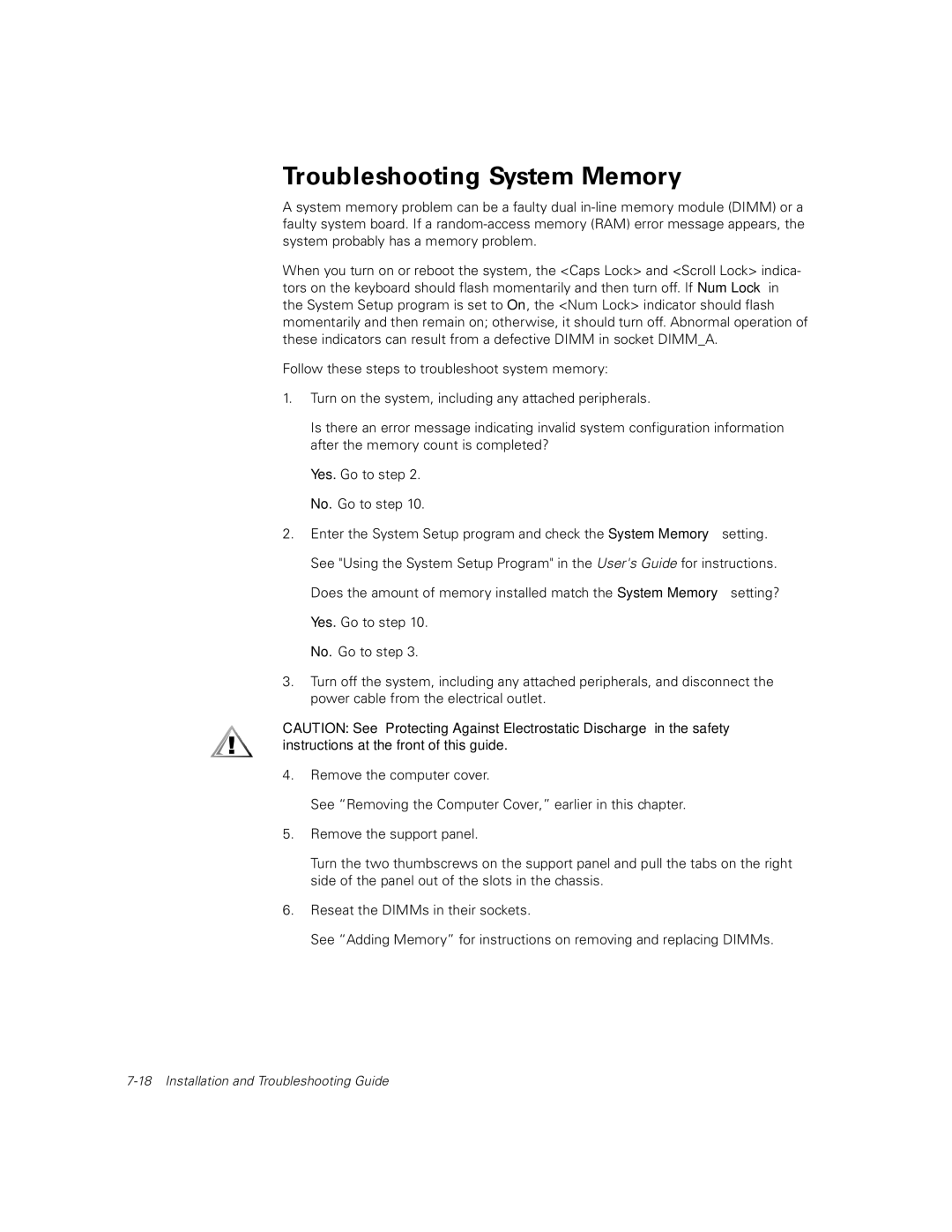 Dell 300 manual Troubleshooting System Memory 