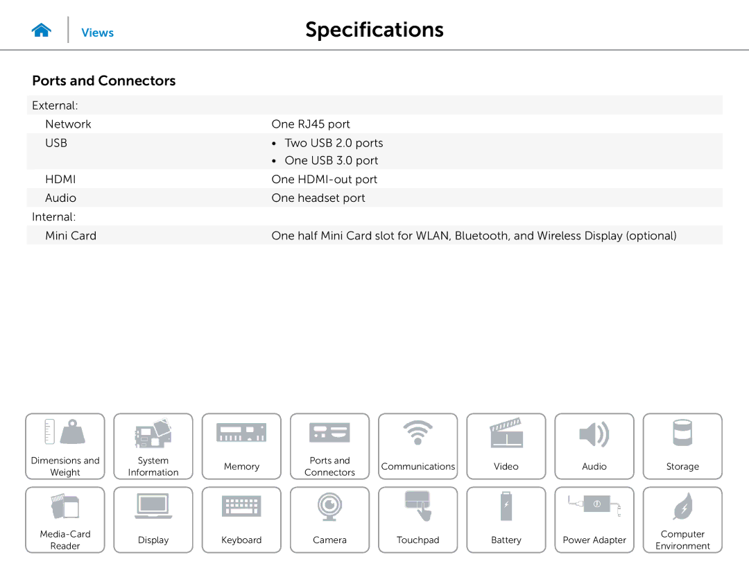 Dell 3000 Series specifications Ports and Connectors, External Network One RJ45 port, Two USB 2.0 ports, One USB 3.0 port 