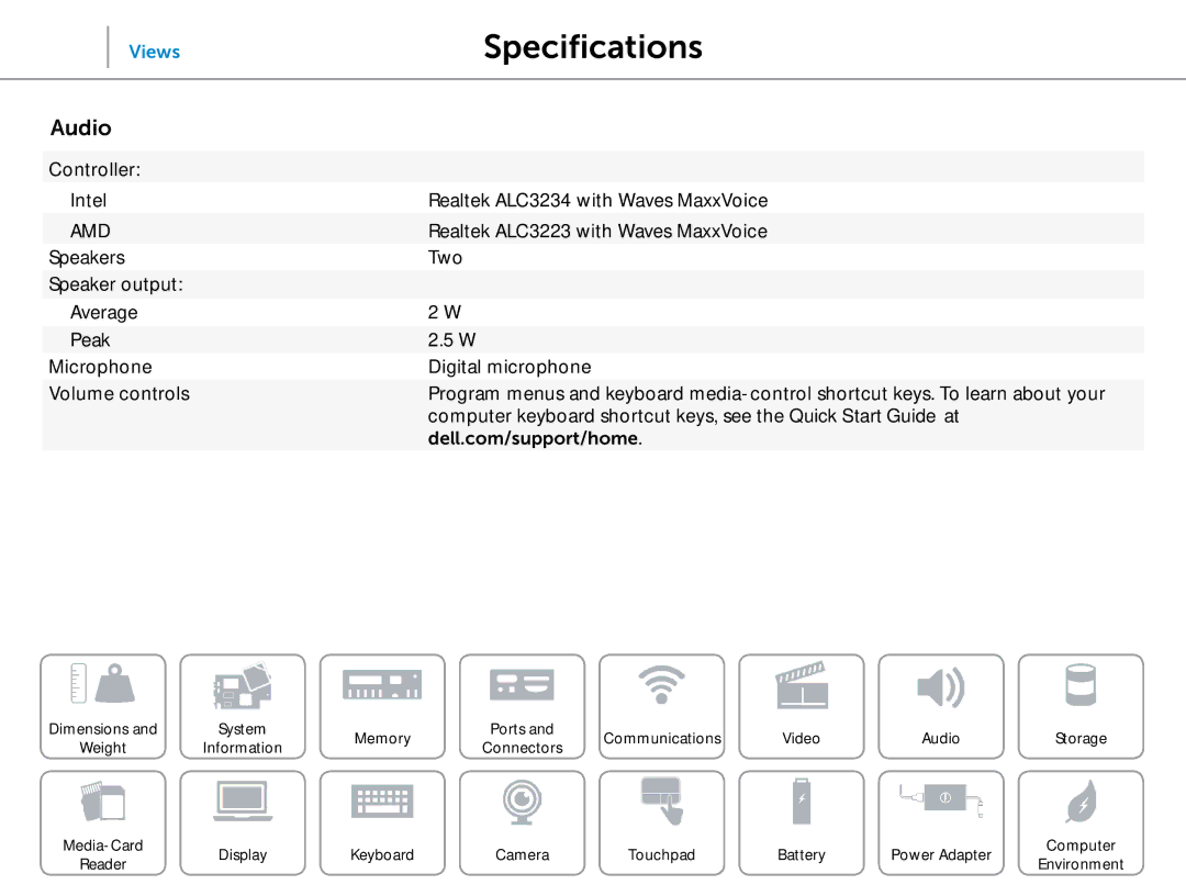 Dell 3000 Series specifications Audio, Controller Intel 